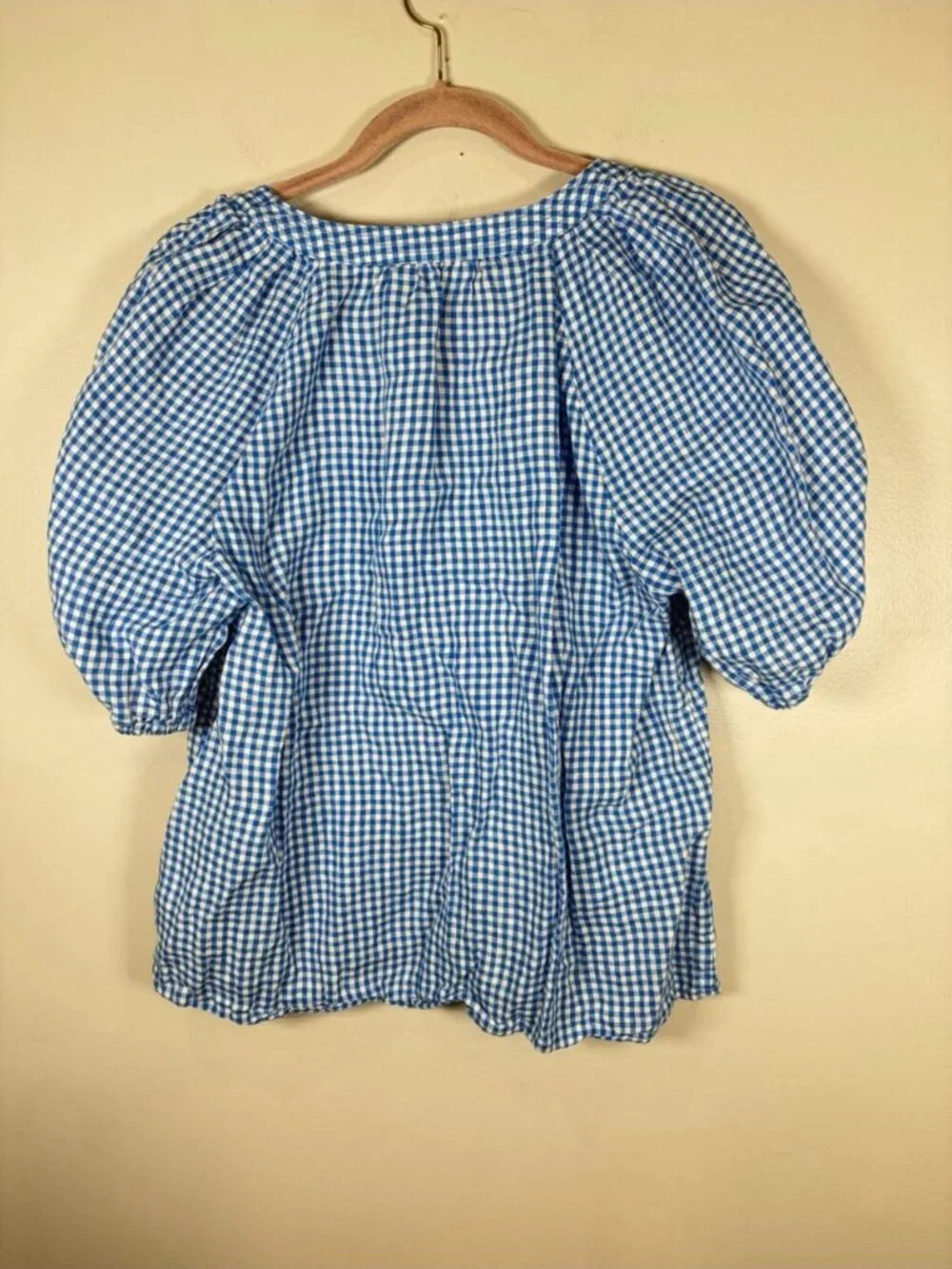 Boden Brooke Linen Top Shirt Blouse Size 14 Blue Gingham Checkered Resort Preppy